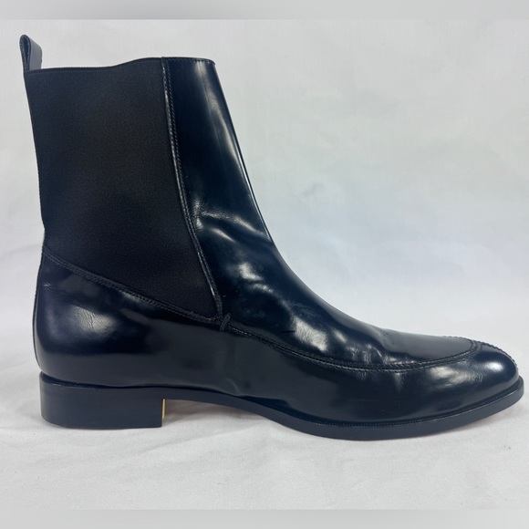DOLCE & GABBANA Black Patent Leather Gold Accent Pointed Toe Chelsea Ankle Boots main image 6